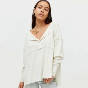 Urban Outfitters Freddie Oversized Henley Tunic Top in White Cream